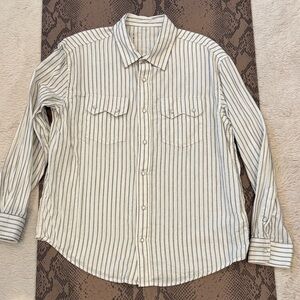 Striped Long-Sleeve Button-Up Shirt in Cream and Black